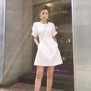 White Dress with Puff Sleeve